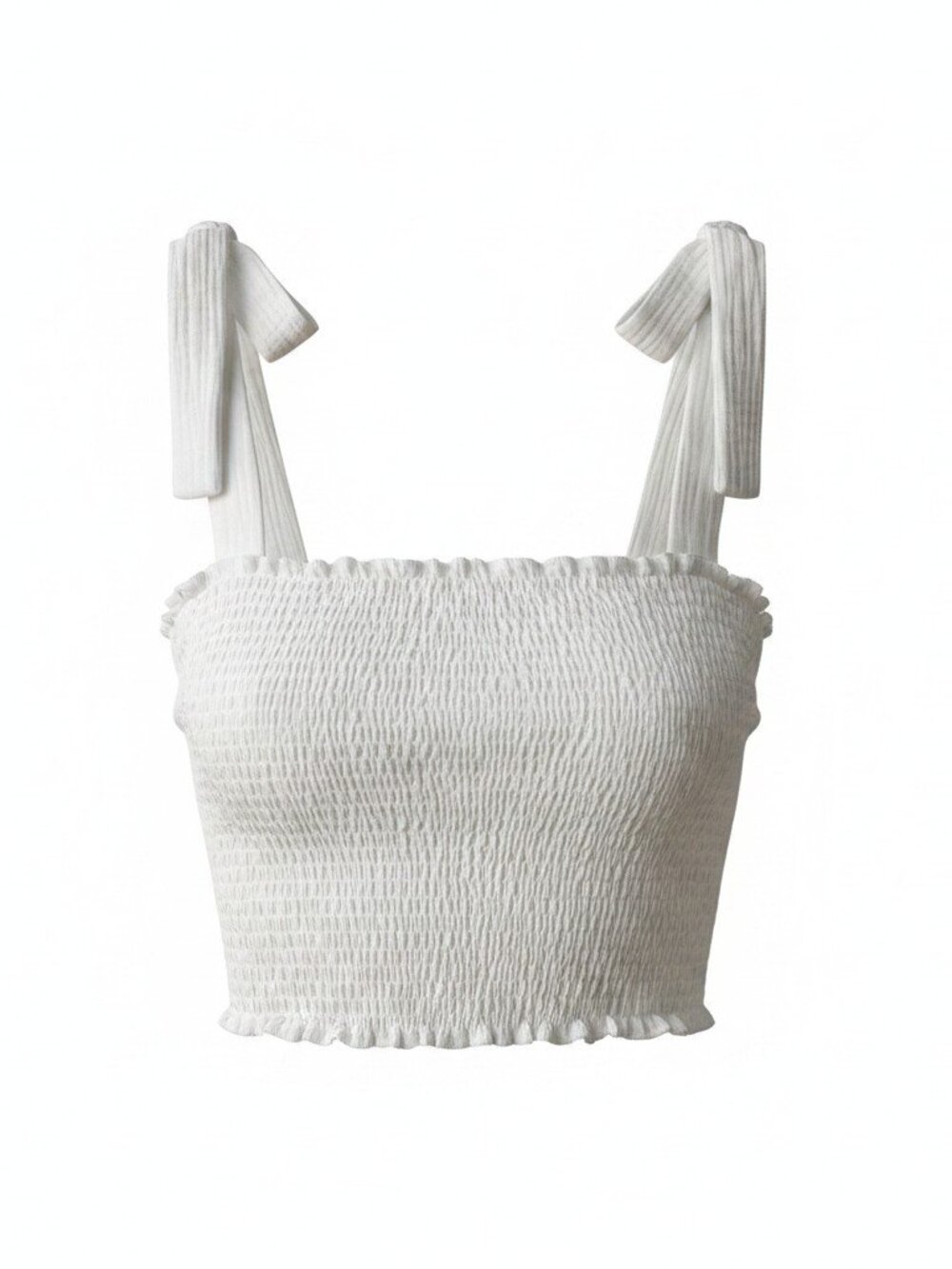 Sotela Organic Cotton Smocked Tie Strap Crop Top White Boho Cottage Beach-18/20